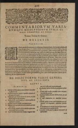 De Delictorum Variis Generibus, Ac Speciebus. Caput I.