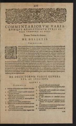 De Delictorum Variis Generibus, Ac Speciebus. Caput I.