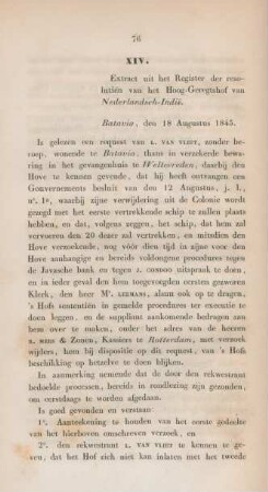 XIV. Extract uit het register der resolutien van het hoog-geregtshof van Nederlandsch-Indie