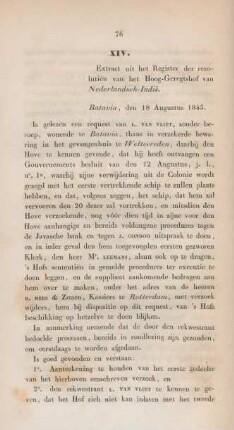 XIV. Extract uit het register der resolutien van het hoog-geregtshof van Nederlandsch-Indie