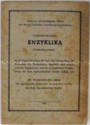 Offizielle Schrift des Vatikan zur Vereinigung der ukrainischen mit der apostolischen Kirche vor 350 Jahren