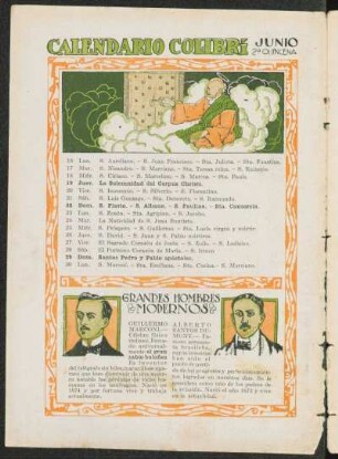 Calendario Colibrí - Junio, 2ª Quincena