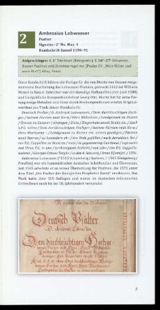 Ambrosius Lobwasser, Psalter, Handschrift Kassel 1590-91, 2° Ms. Mus. 1