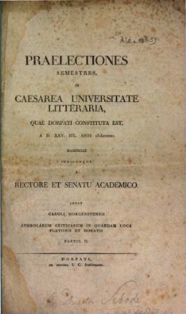 Praelectiones semestres in Caesarea Universitate Litteraria quae Dorpati constituta est, 1821