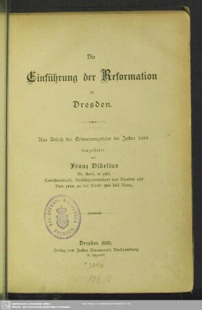 Die Einführung der Reformation in Dresden : aus Anlaß der Erinnerungsfeier im Jahre 1889