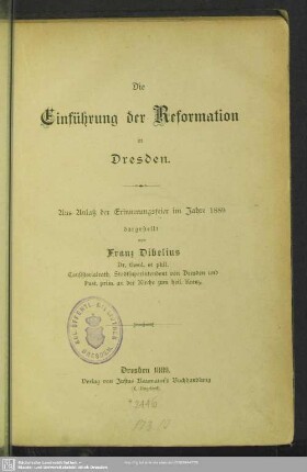 Die Einführung der Reformation in Dresden : aus Anlaß der Erinnerungsfeier im Jahre 1889