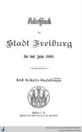 Adreßbuch der Stadt Freiburg : für das Jahr 1888