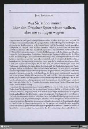 Was Sie schon immer über den Dresdner Sport wissen wollten, aber nie zu fragen wagten