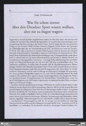 Was Sie schon immer über den Dresdner Sport wissen wollten, aber nie zu fragen wagten