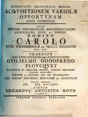 Diss. inaug. med. acquisitionem variolae opportunam denuo commendans