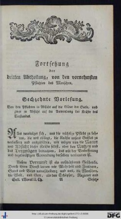 Fortsetzung der dritten Abtheilung, von den vornehmsten Pflichten des Menschen.