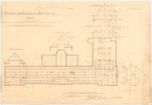 Collegium Bernhardinum, Attendorn: Grundriss und Querschnitte des Dachstuhls 1:100