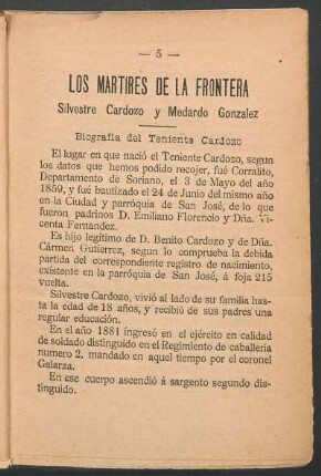Los mártires de la frontera : Silvestre Cardozo y Medardo Gonzalez