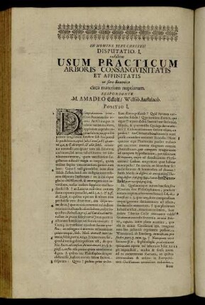 Disputatio I. exhibens Usum Practicum Arboris Consanguinitatis Et Affinitatis in foro Saxonico circa materiam nuptiarum.