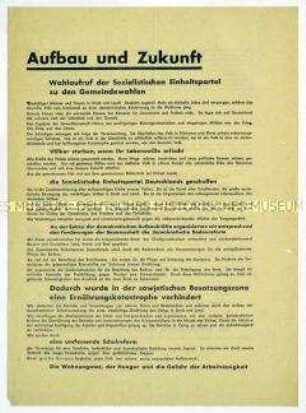 Aufruf der SED zur Wahl ihrer Kandidaten bei den Gemeindewahlen 1946, Erläuterung der Parteipolitik