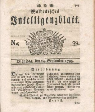 No. 39, Dienstag, den 24. September 1799