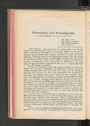 Bodenreform und Kolonialpolitik.