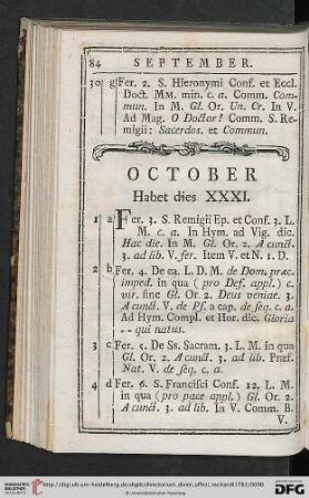 OCTOBER Habet dies XXXI.