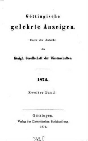 Göttingische gelehrte Anzeigen : unter Aufsicht d. Akademie der Wissenschaften. [136.] 1874, 2