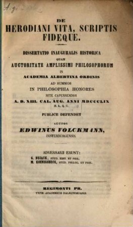 De Herodiani vita, scriptis fideque : (Diss. inaug. hist.)