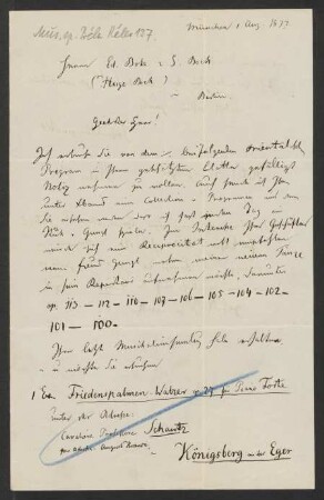 Brief an Musikverlag Ed. Bote und G. Bock (Berlin) : 01.08.1877