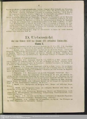 D. Uebersicht des ertheilten Unterrichts