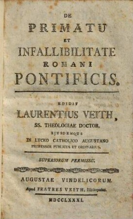 De Primatu Et Infallibilitate Romani Pontificis