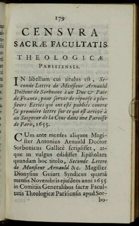 Censura Sacræ Facultatis Theologicæ Parisiensis.
