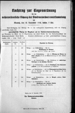 Nachtrag zur Tagesordnung, 1918/11/18
