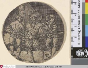 [Standard-Bearer, Drummer and Piper; Fahnenträger, Trommler und Flötenspieler]