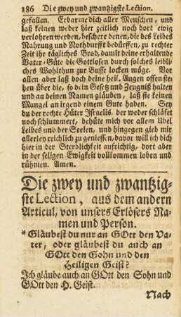 Die zwey und zwantzigste Lection, aus dem andern Articul, von unsers Erlösers Namen und Person.