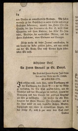 84-87, Achtzehnter Brief; Neunzehnter Brief