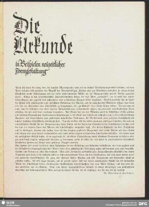 Die Urkunde in Beispielen neuzeitlicher Formgestaltung
