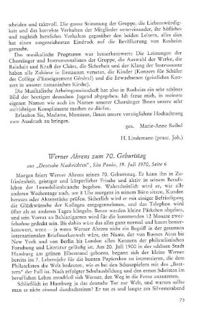Werner Ahrens zum 70. Geburtstag