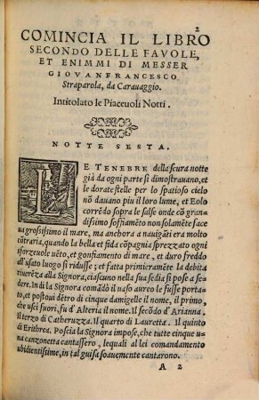 Le Piacevoli Notti Di Messer Giovanfrancesco Straparola Da Caravaggio : Nelle Qvali Si Contengono le Fauole con i loro Enimmi da dieci donne, & duo giouani raccontate, Cosa Dilettevole, ne piu data in luce, 2