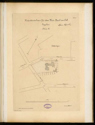 Landratsamt (Kreishaus), Beuthen Monatskonkurrenz Dezember 1896: Lageplan 1:1000; Maßstabsleiste