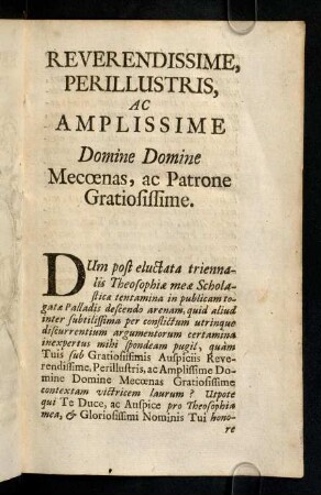 Reverendissime, perillustris, ac amplissime ...