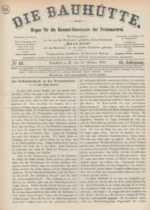 No 42. Frankfurt a. M., den 19. Oktober 1918. 61. Jahrgang.