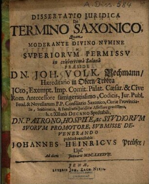 Dissertatio iuridica de termino Saxonico