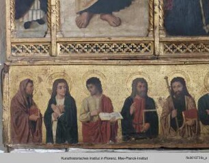 Polyptychon mit Taufe Christi, Schmerzensmann und Heiligen : Predella mit Christus und den Aposteln
