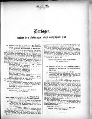 Anlage: ad No.23 (177-193), Vorlagen, welche den Zeitungen nicht mitgeteilt sind