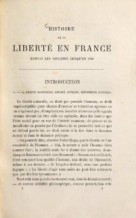 Histoire de la liberté en France depuis les origines jusqu'en 1789