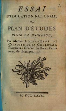 Essai d'éducation nationale, ou plan d'études pour la jeunesse