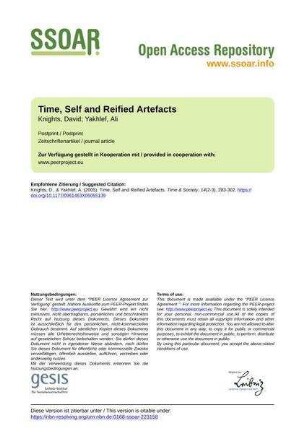 Time, Self and Reified Artefacts