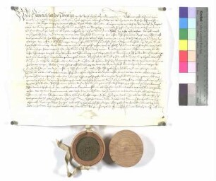 Heinrich, Herr zu Limpurg, Reichserbschenk, belehnt Bernhard Wandel, Bürger und des Rats zu Gmünd, als Träger des Magistrats zu Gmünd, mit der Überschlagmühle zu Gmünd.