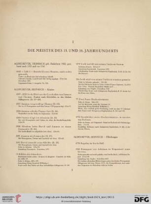 I. Die Meister des 15. und 16. Jahrhunderts
