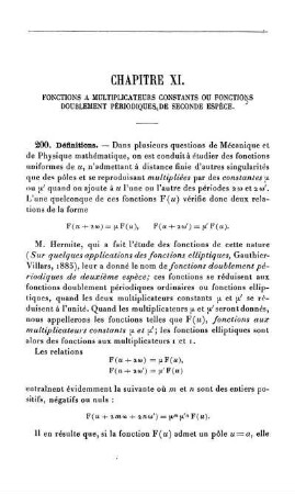 Chapitre XI. Fonctions à Multiplicateurs Constants ou Fonctions Doublement Périodiques de Seconde Espèce.