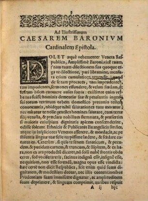 Ad Illustrissimum Caesarem Baronium Cardinalem Epistola Incerti Auctoris