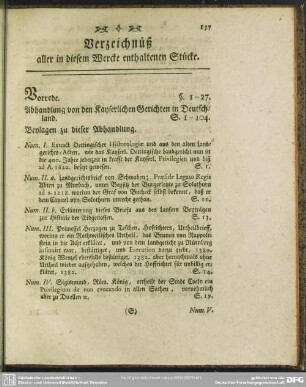 Verzeichnüß aller in diesem Wercke enthaltenen Stücke
