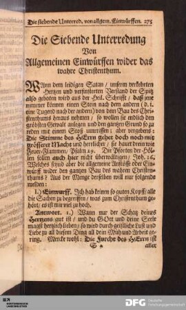 Die Siebende Unterredung Von Allgemeinen Einwürffen wider das wahre Christenthum.